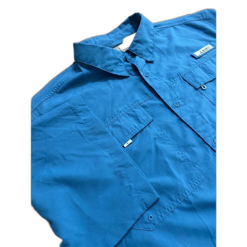 Habit Fishing Shirt 2XL Blue UPF 40 Vented Performance Button Front Outdoor